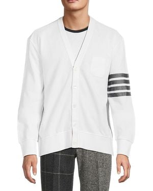 Thom Browne V-Neck Cotton Button-Front Cardigan - White