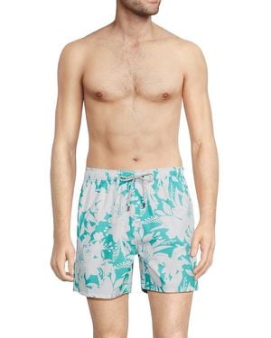 Vintage Summer Print Drawstring Swim Shorts - Blue