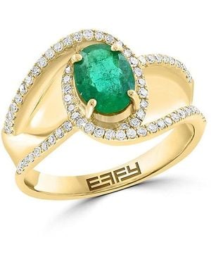Effy 14k Yellow Gold, 0.34 Tcw Diamond & 1.02 Tcw Emerald Wrap Ring - Metallic