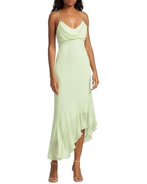 LoveShackFancy Chesley Draped Asymetric Ruffle-Hem Maxi Dress - Green