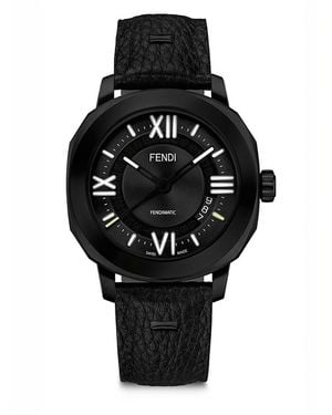 Fendi Selleria 42Mm Stainless Steel, Leather & Alligator Strap Watch - Black