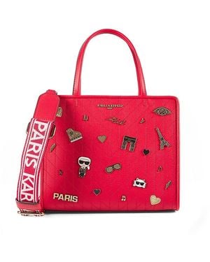 Karl Lagerfeld Quilted Icon Appliqué Top Handle Bag - Red