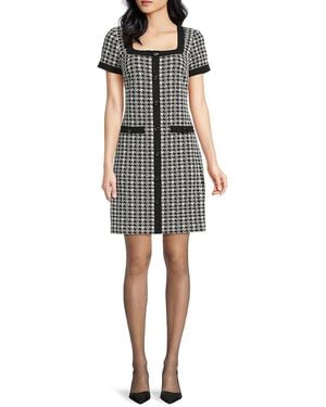 Karl Lagerfeld Houndstooth Scuba CrêPe Shift Minidress - Grey