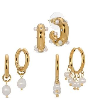Eye Candy LA The Luxe Selma 3-piece Goldtone & Shell Pearl Hoop Earrings Set - Metallic