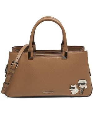 Karl Lagerfeld Meribel Icon Appliqué Leather Satchel - Brown