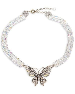 Eye Candy LA Goldtone, Acrylic Beads, Glass Crystals & Cubic Zirconia Butterfly Necklace - Metallic