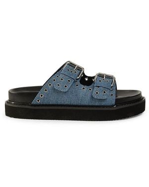 Nine West Eleny Eyelet Denim Slides - Blue