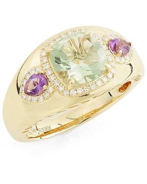Effy 14K, Amethyst, Amethyst & 0.2 Tcw Diamond Ring - Metallic