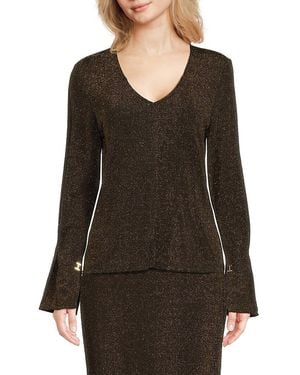 Halston Shimmer Long Sleeve Top - Black