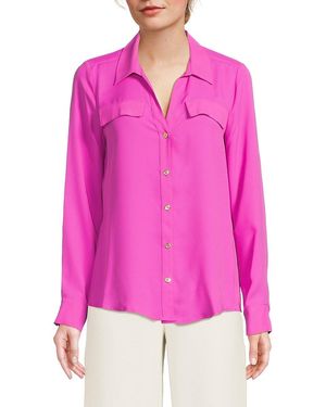 Halston Faux Pocket Button-Front Blouse - Pink