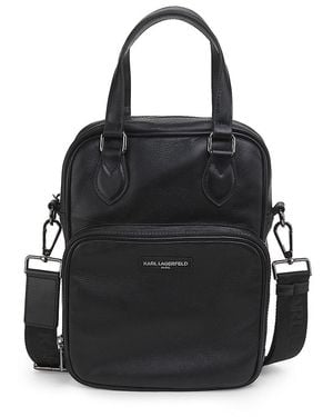 Karl Lagerfeld Logo Leather Shoulder Bag - Black