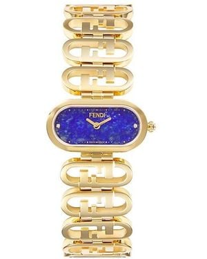 Fendi O'Lock Ion-Plated Stainless Steel, Lapis Lazuli Stone & 0.03 Tcw Diamond Oval Quartz Watch - Metallic