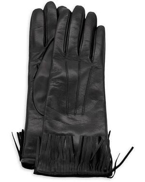 Portolano Fringe Trim Leather Gloves - Black