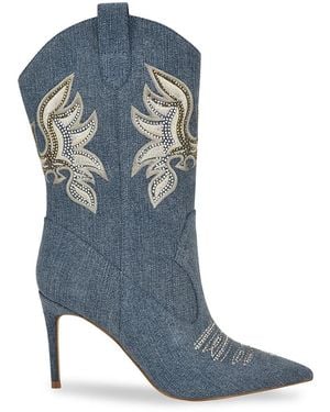 Guess Rasima 90Mm Embroidered Denim Cowboy Boots - Blue