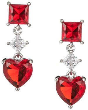 Eye Candy LA Luxe Shabnam Silvertone & Cubic Zirconia Heart Drop Earrings - Red
