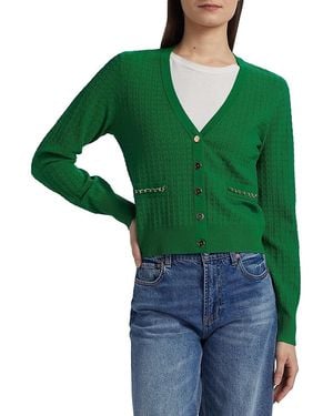 Tahari Oaklee V-Neck Chain-Link Cardigan - Green