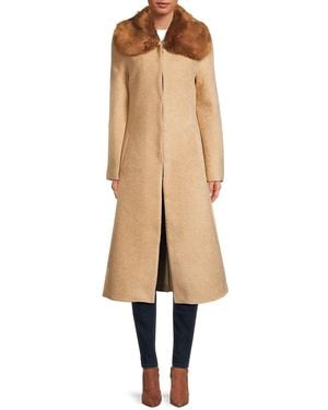 Unreal Fur Faux Fur Collar Longline Coat - Natural