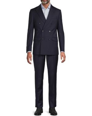 Calvin Klein Solid Double-Breasted Slim-Fit Suit - Blue