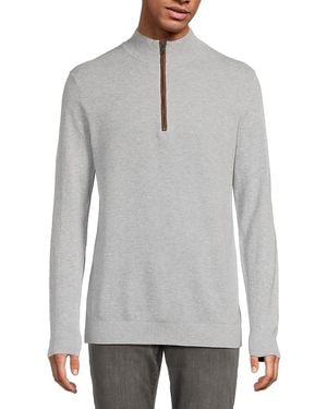 HUNTER Cotton Half-Zip Mock Turtleneck Sweater - Gray
