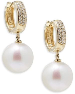 Effy 14K, Freshwater Pearl & 0.37 Tcw Diamond Drop Earrings - White