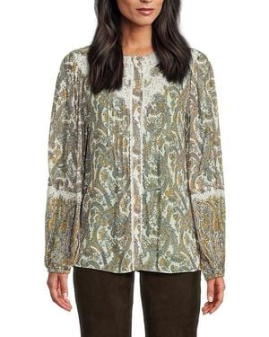 Kobi Halperin Chrissy Paisley Lace Pintuck Blouse - Grey