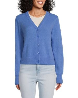 Saks Fifth Avenue Cashmere V-Neck Button Cardigan - Blue