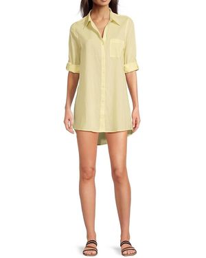 True Destinations Cotton Voile Mini Cover-Up Shirtdress - Yellow