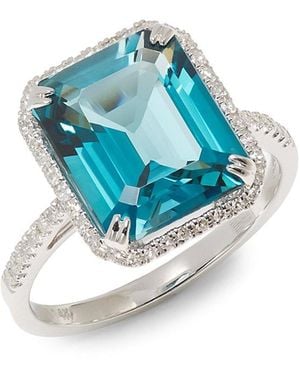 Effy 14k White Gold, London Blue Topaz & 0.19 Tcw Diamond Ring