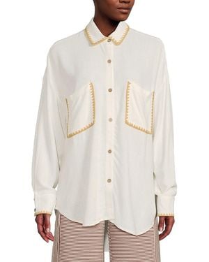 Vintage Havana Whipstitched Button-Up Shirt - White