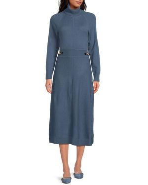 10 Crosby Derek Lam Becky Turtle Neck Wool Midi-Dress - Blue