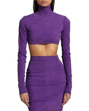 LAQUAN SMITH Suede Long Sleeve Crop Top - Purple