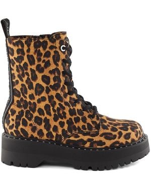 DKNY Leopard Print Lug-Sole Combat Boots - Brown