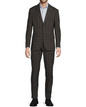 Kenneth Cole Mini Grid Two-Button Slim-Fit Suit - Black
