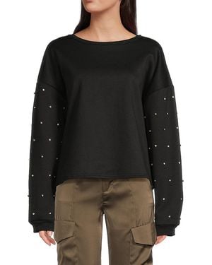 Lea & Viola Embellished Sleeve Sweatshirt - Black