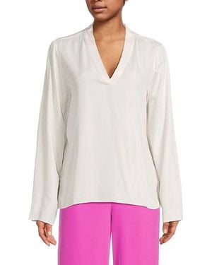 Halston Banded V-Neck Blouse - White