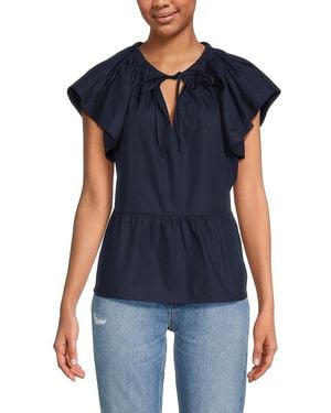 Joe's Jeans Poplin Flutter Sleeve Blouse - Blue