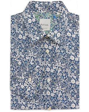 Paul Smith Floral Cotton Tailored Fit Dress Shirt - Blue