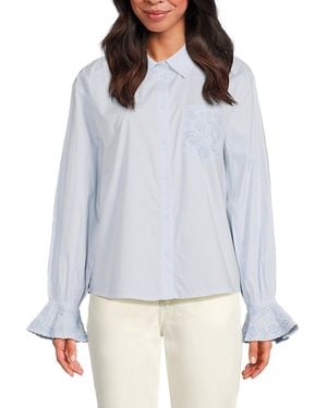 BCBGMAXAZRIA Embroidered Cotton Shirt - Blue