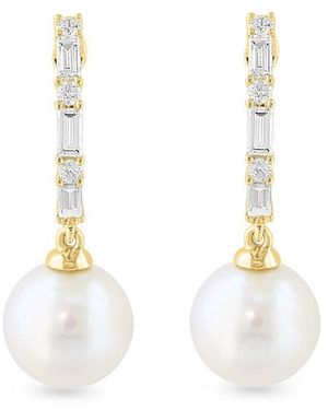 Effy 14k Yellow Gold, 8-8.5mm Freshwater Pearl & 0.33 Tcw Diamond Drop Earrings - White