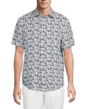Bugatchi Orson Print Linen Shirt - Grey