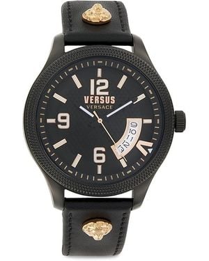 Versus Reale Ip Stainless Steel Case & Leather Strap Watch/44Mm - Black