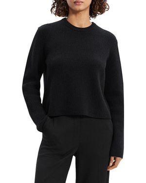 Theory Wool Rib-Knit Boxy Sweater - Black