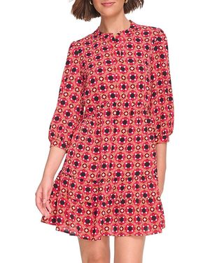 Eliza J Printed Crepe Fit-And-Flare Dress - Red