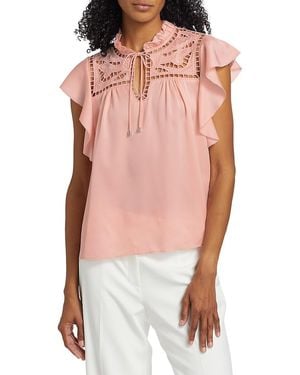 Tahari Erika Silk-blend Flutter-sleeve Blouse - Multicolour
