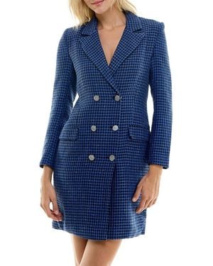 Nicole Miller Houndstooth Coat Mini Dress - Blue