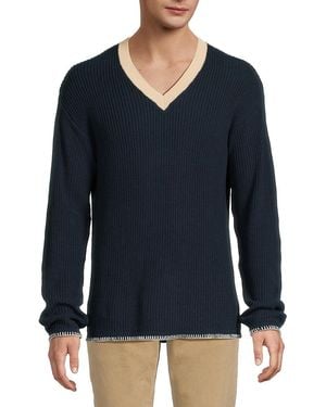 KROST Ribbed V-neck Sweater - Blue