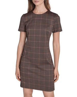 Halston Houndstooth Side-Button Minidress - Natural