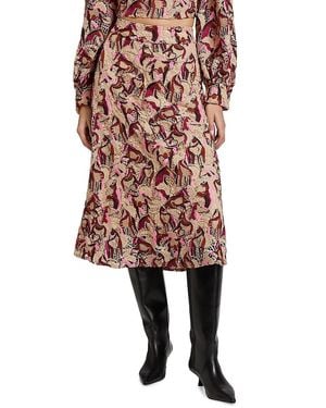 FARM Rio Embroidered Horses Guipure-Lace Midi-Skirt - Pink