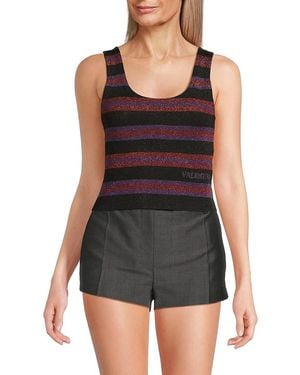 Valentino Logo Striped Metallic Tank - Black