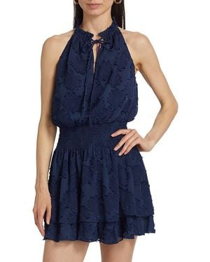 Ramy Brook Hester Floral Smocked Halter Minidress - Blue